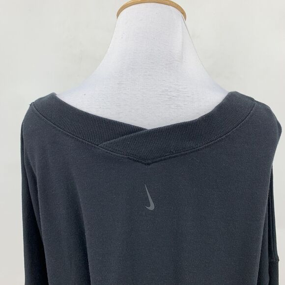 Nike Yoga Luxe Top Womens L Black Fleece V Neck Modal Blend Long Sleeve Cropped - Picture 6 of 14
